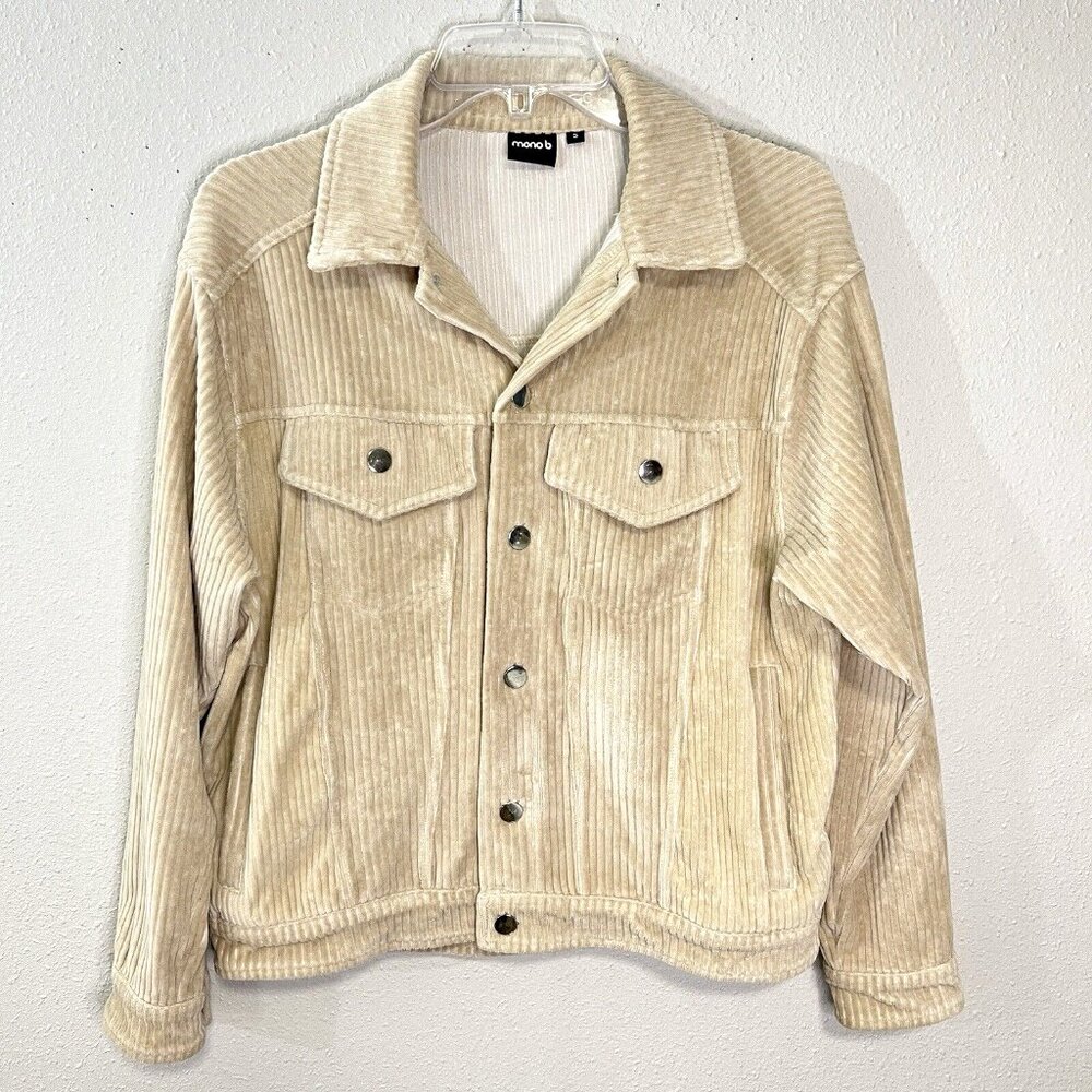 MONO B Jacket Wide Wale Corduroy Womens Small Beige Stretchy Oversized Academia